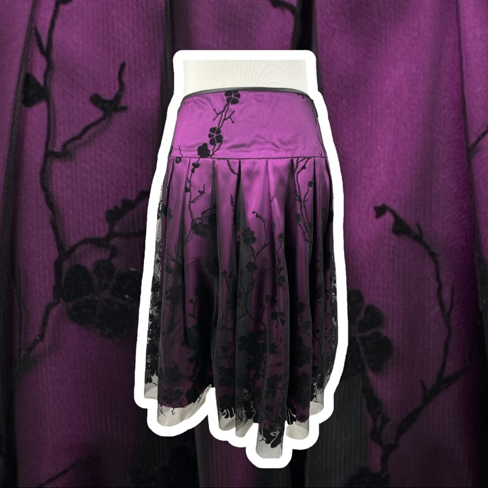 Gorgeous Adrianna Papell Evening Essentials Tulle  Velvet Floral Magenta Skirt